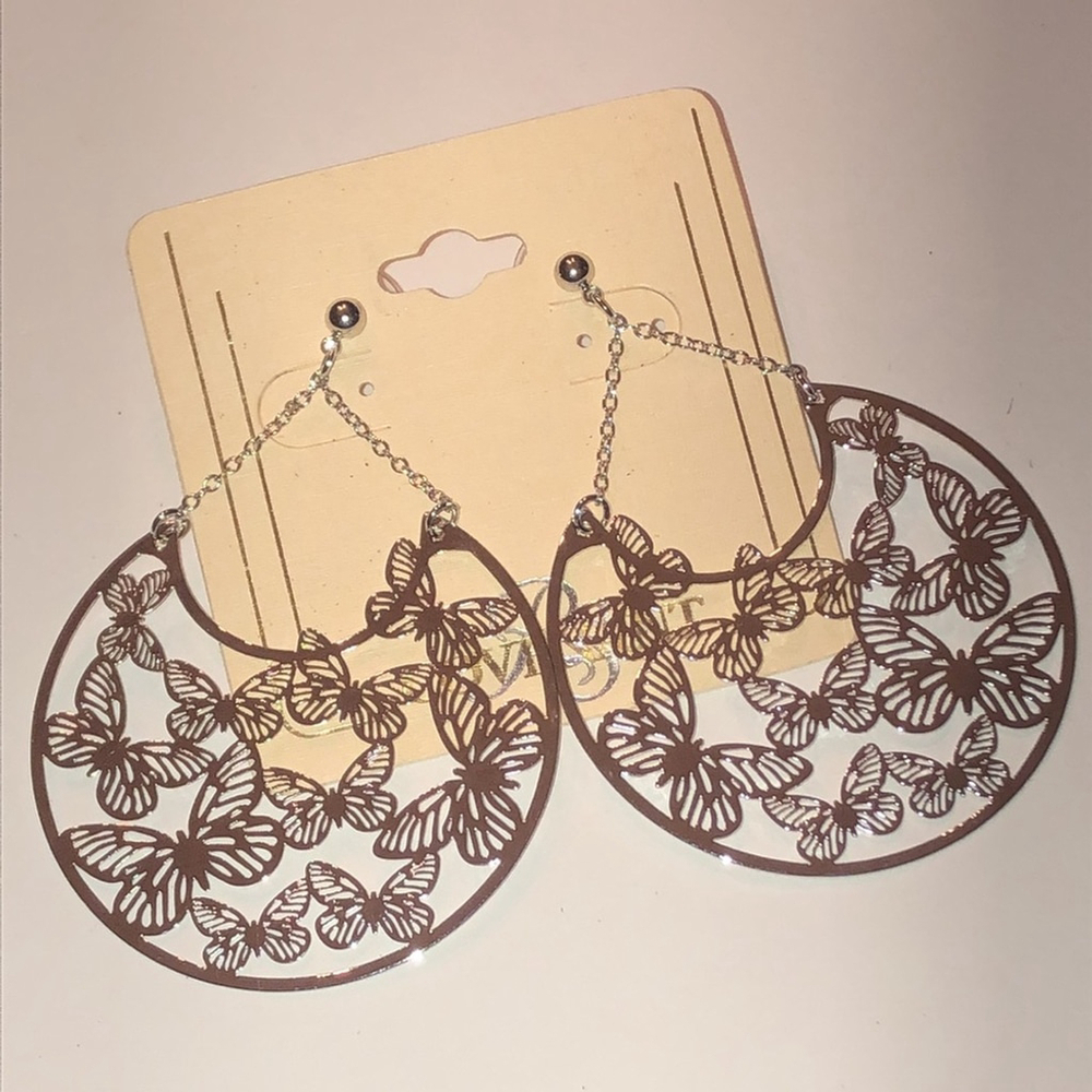 RS Covenant Huge Silver Tone Cutout Butterfly Boho Pierced Earrings